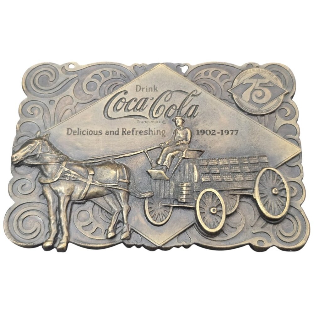 Coca Cola Belt Buckle Bottle Opener Bergamot Brass Works 1976 Vtg Made in USA